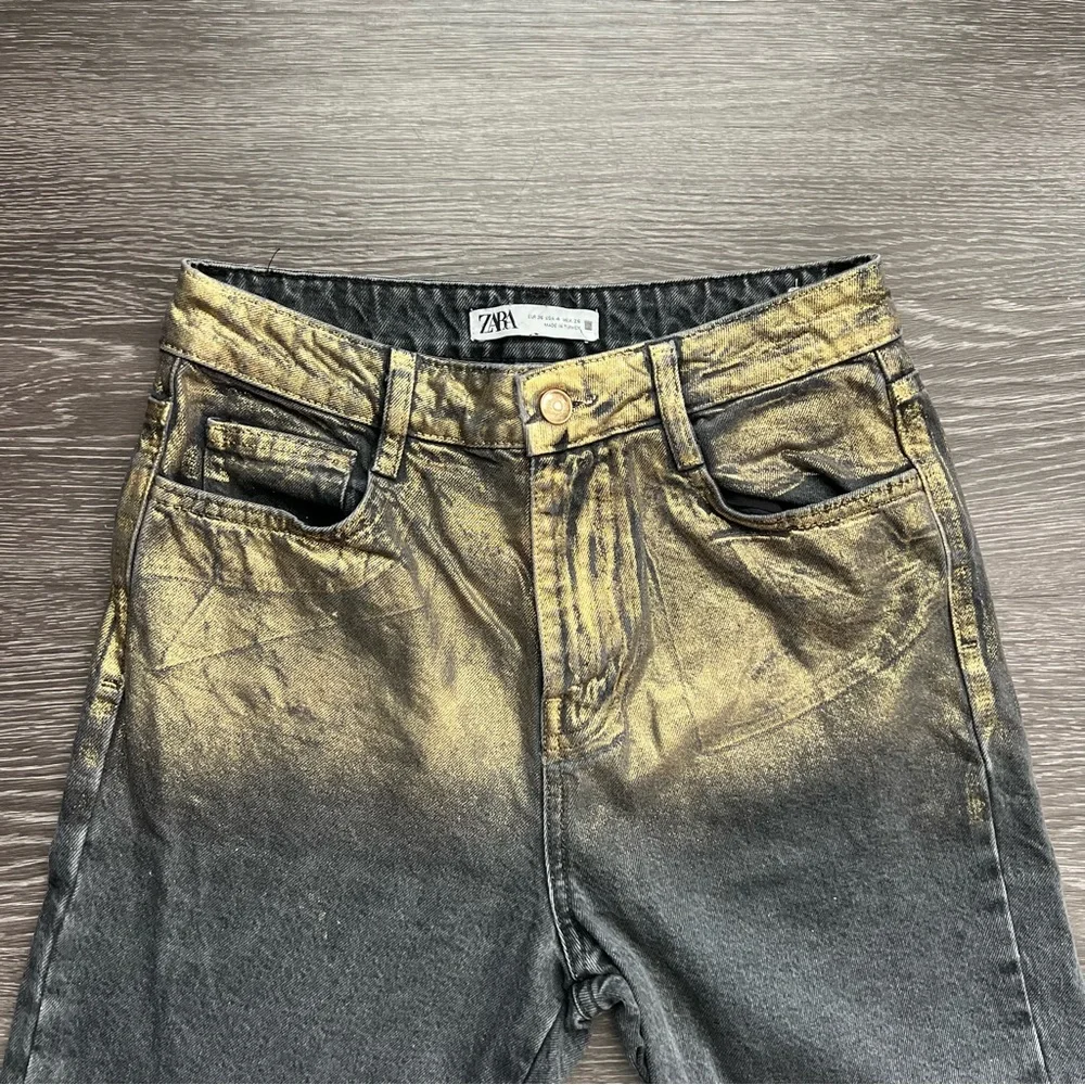 Zara Z1975 High-Waisted Straight-Leg Foil Jeans